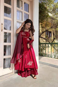 Women's Fendy Silk Embroidered Kurta Palazzo Set with Dupatta