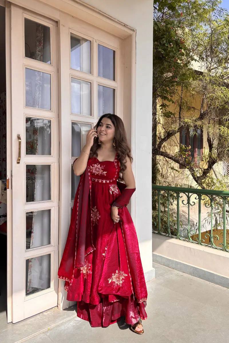 Women's Fendy Silk Embroidered Kurta Palazzo Set with Dupatta
