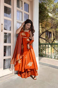 Women's Fendy Silk Embroidered Kurta Palazzo Set with Dupatta