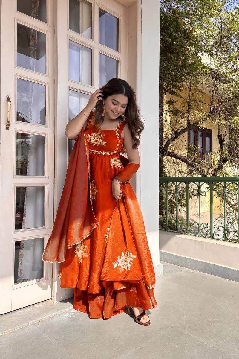 Women's Fendy Silk Embroidered Kurta Palazzo Set with Dupatta