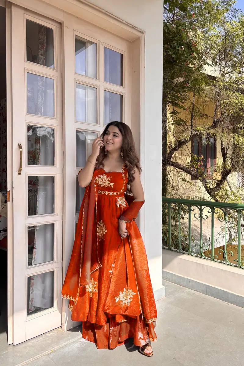 Women's Fendy Silk Embroidered Kurta Palazzo Set with Dupatta