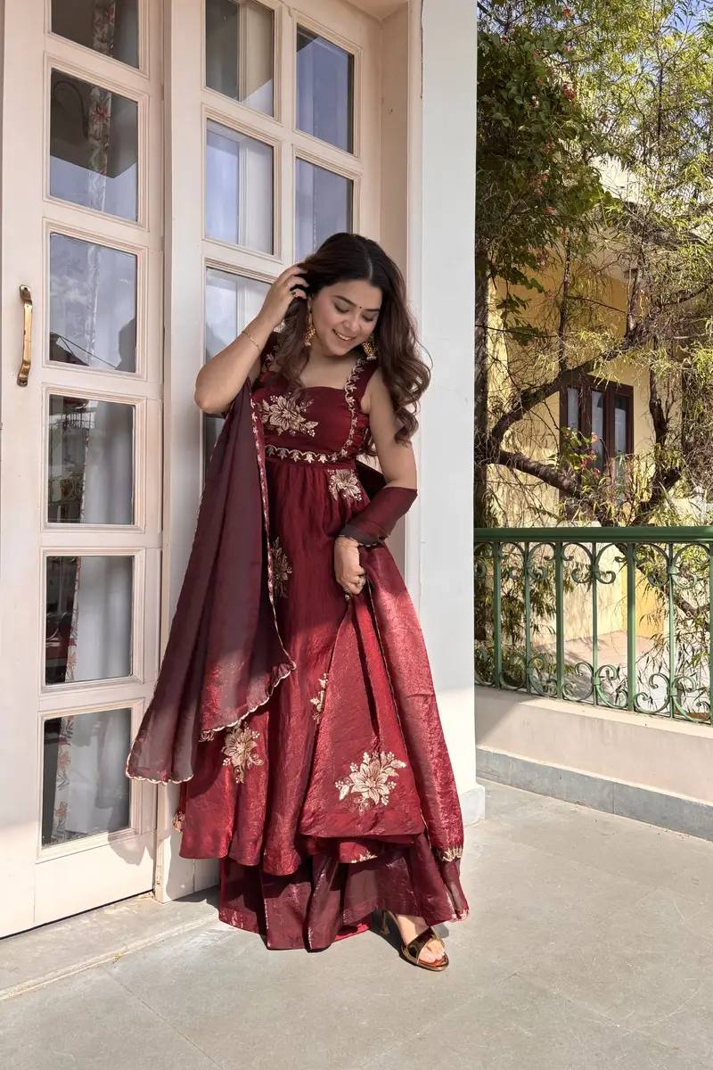 Women's Fendy Silk Embroidered Kurta Palazzo Set with Dupatta