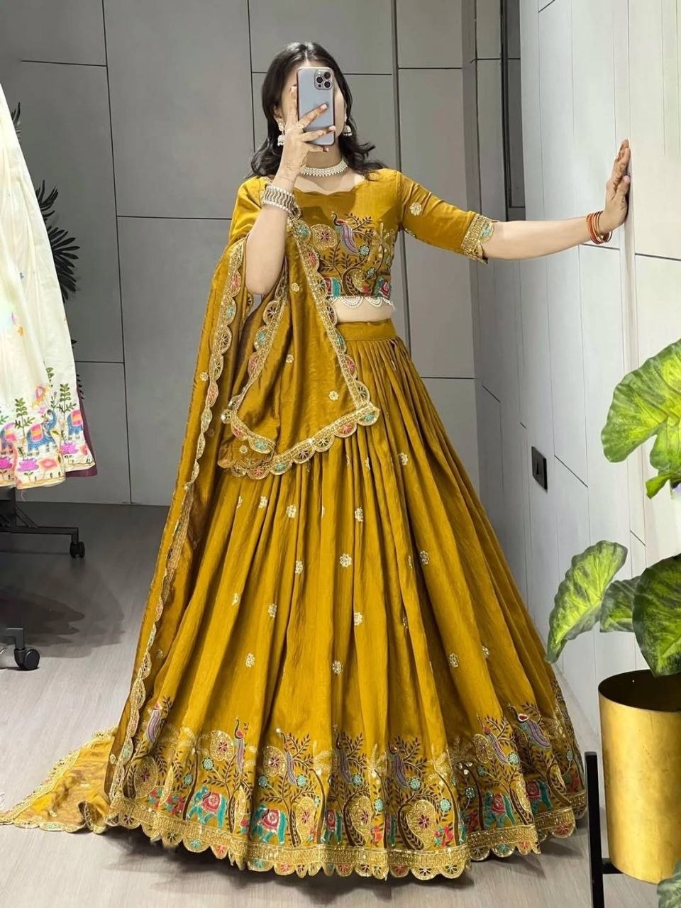 Women's Vichitra Silk Embroidered Sequence Lehenga Choli with Dupatta