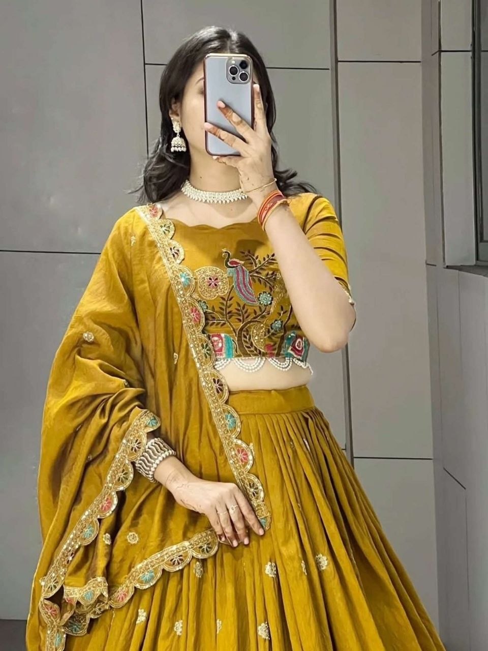 Women's Vichitra Silk Embroidered Sequence Lehenga Choli with Dupatta