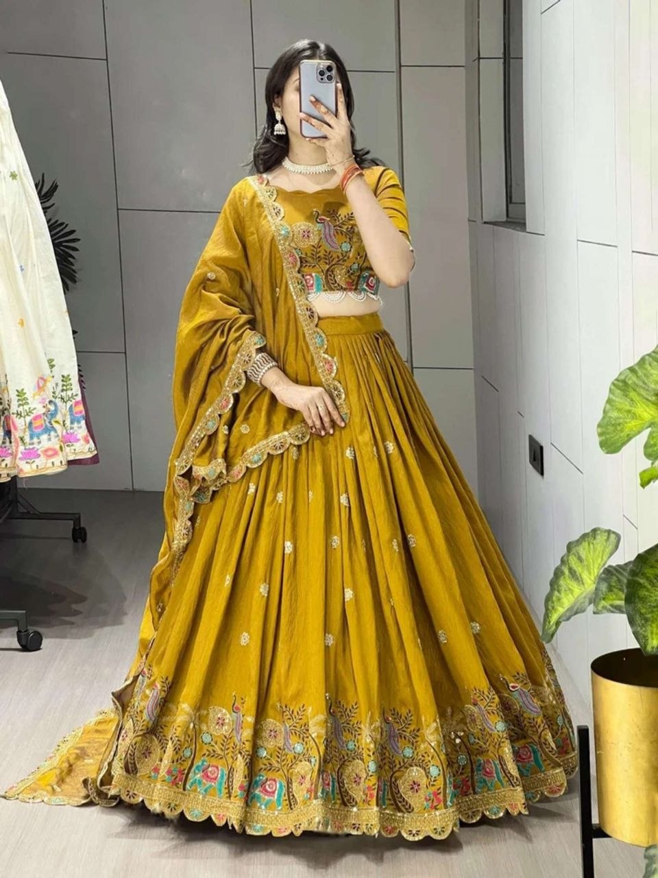 Women's Vichitra Silk Embroidered Sequence Lehenga Choli with Dupatta