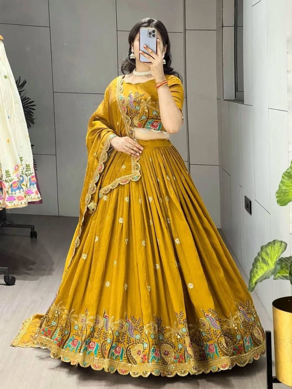 Women's Vichitra Silk Embroidered Sequence Lehenga Choli with Dupatta