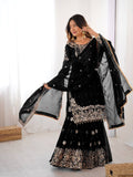 Women's Faux Georgette Embroidered Sharara Set with Dupatta