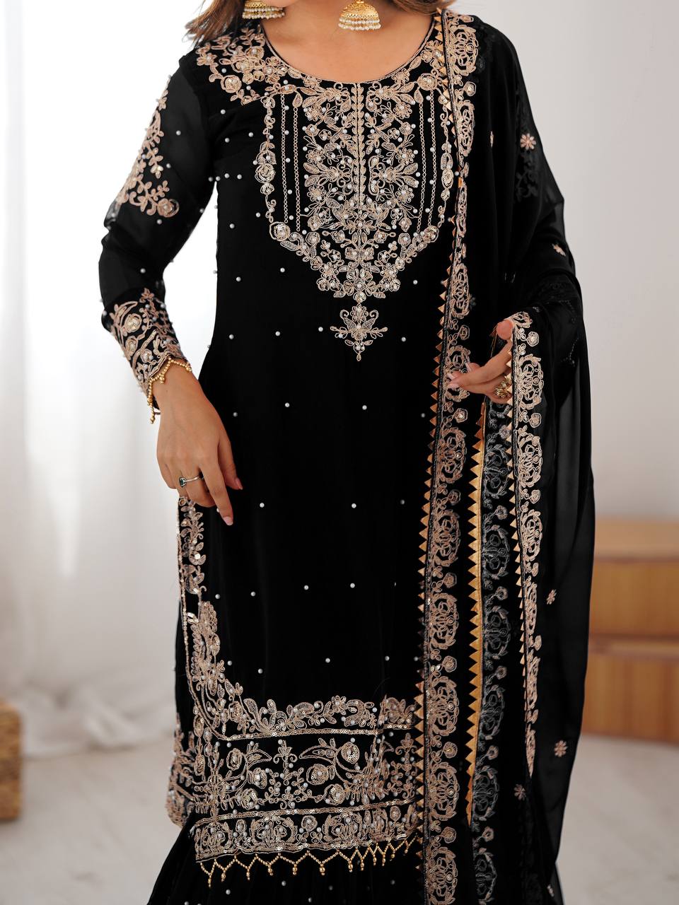 Women's Faux Georgette Embroidered Sharara Set with Dupatta