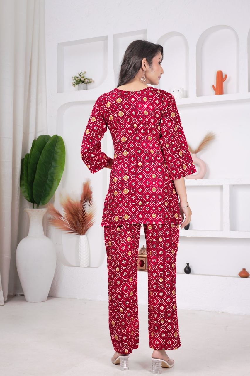 Women's Bandhani Print Rayon Viscose Co-Ord Set