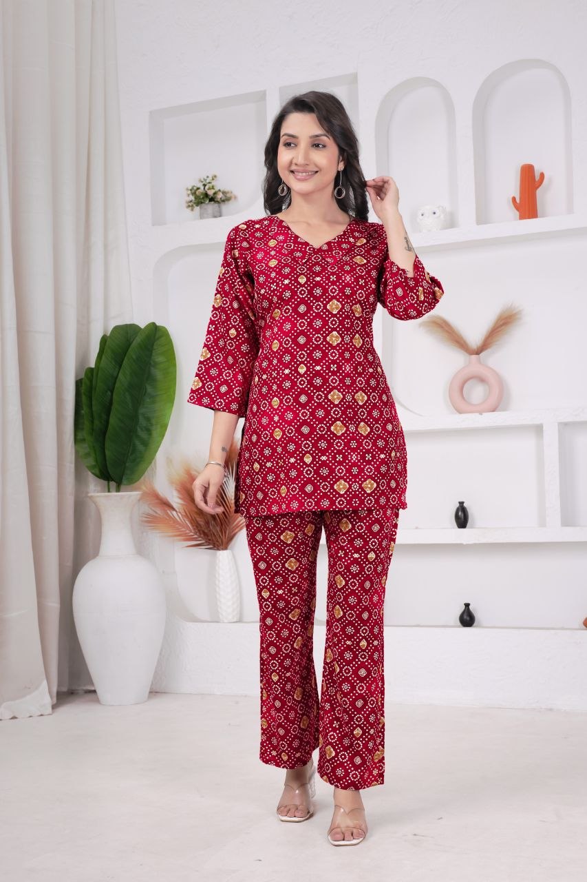Women's Bandhani Print Rayon Viscose Co-Ord Set
