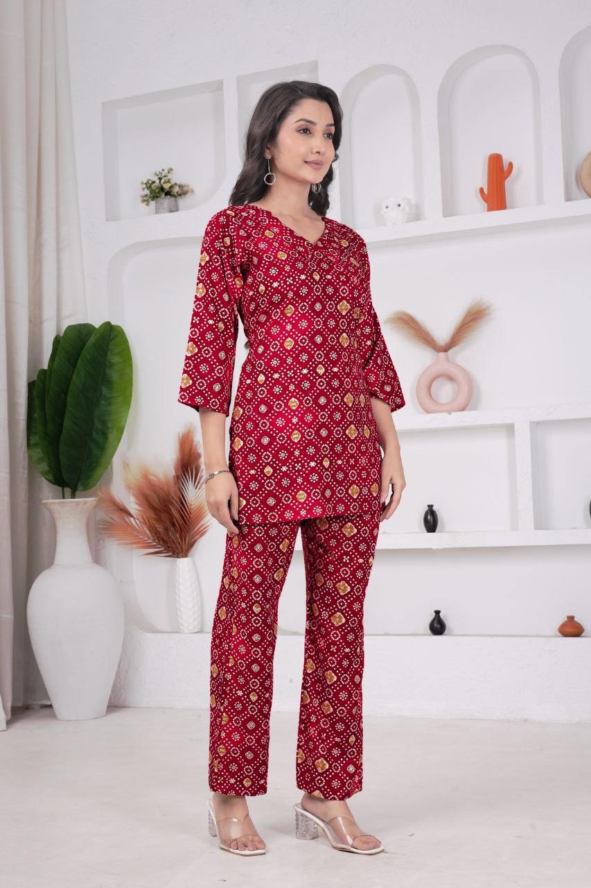 Women's Bandhani Print Rayon Viscose Co-Ord Set