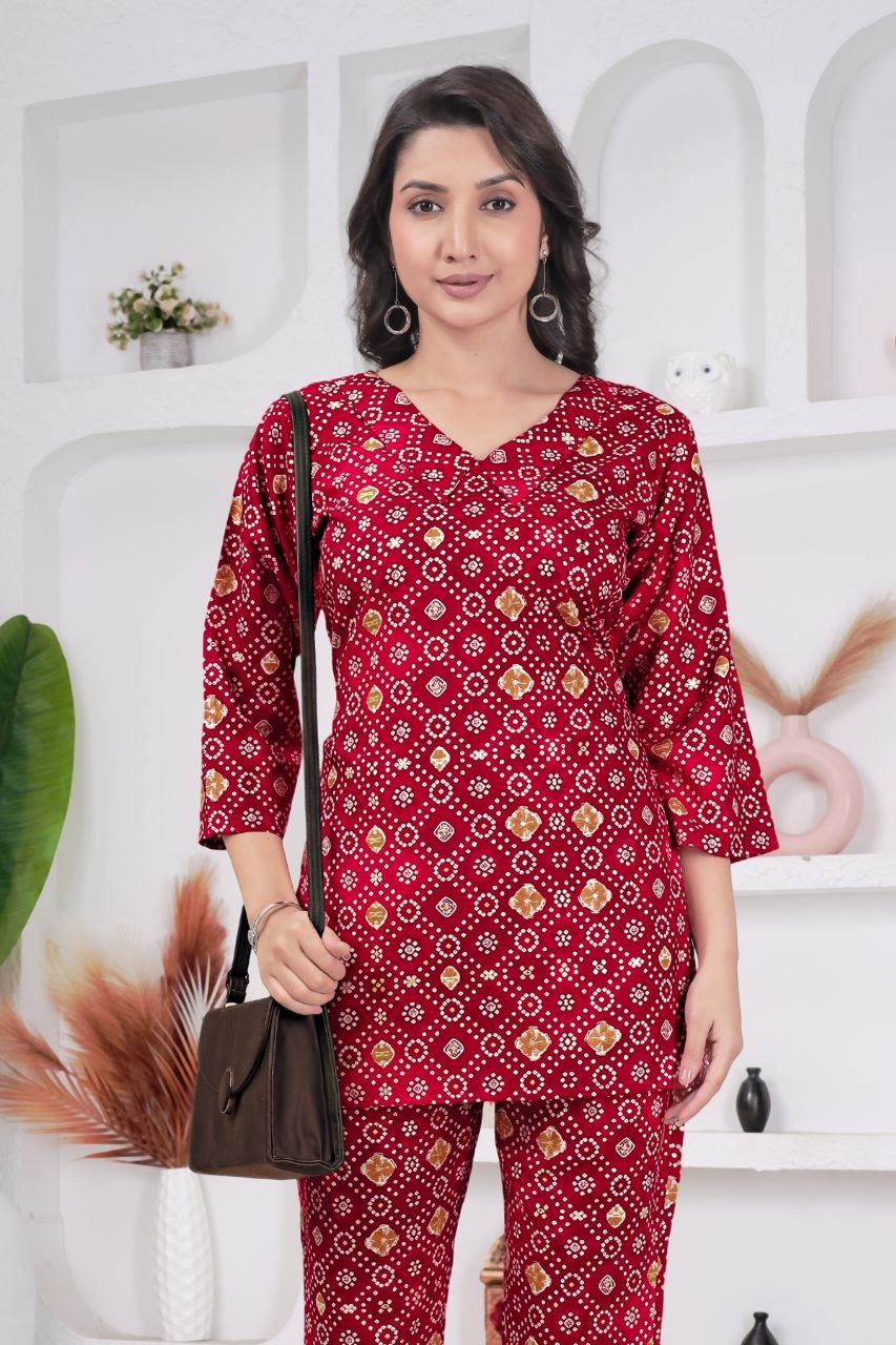 Women's Bandhani Print Rayon Viscose Co-Ord Set
