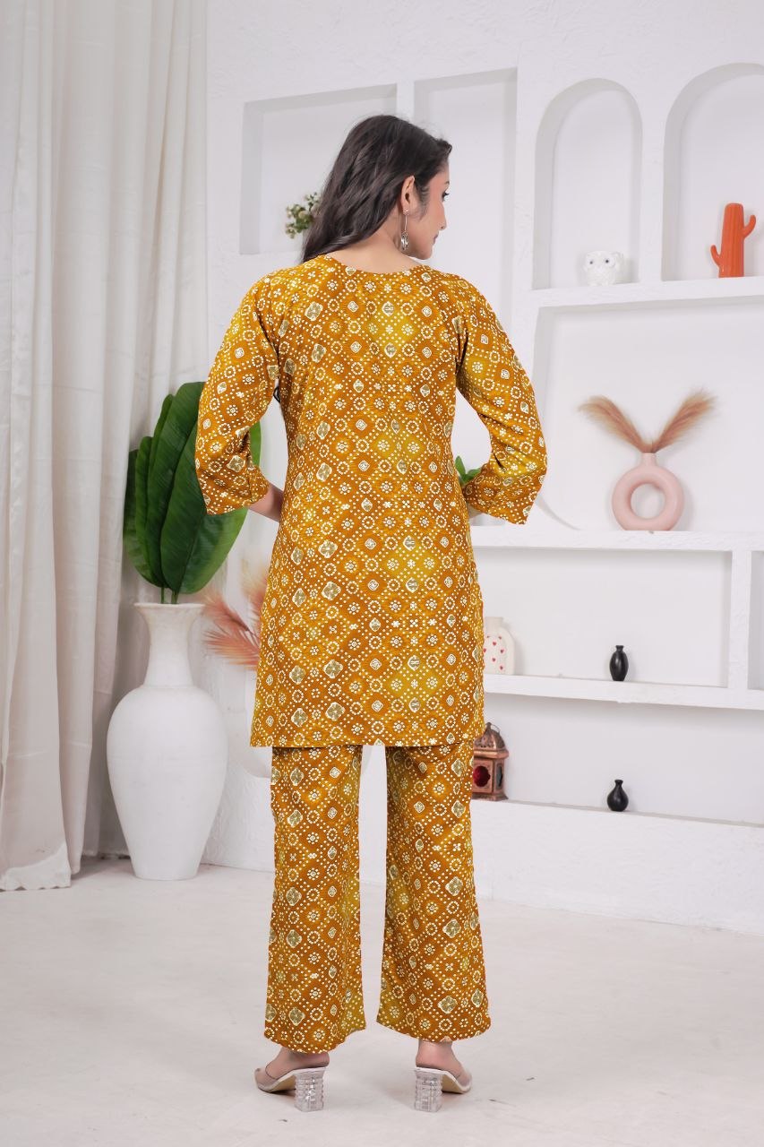 Women's Bandhani Print Rayon Viscose Co-Ord Set