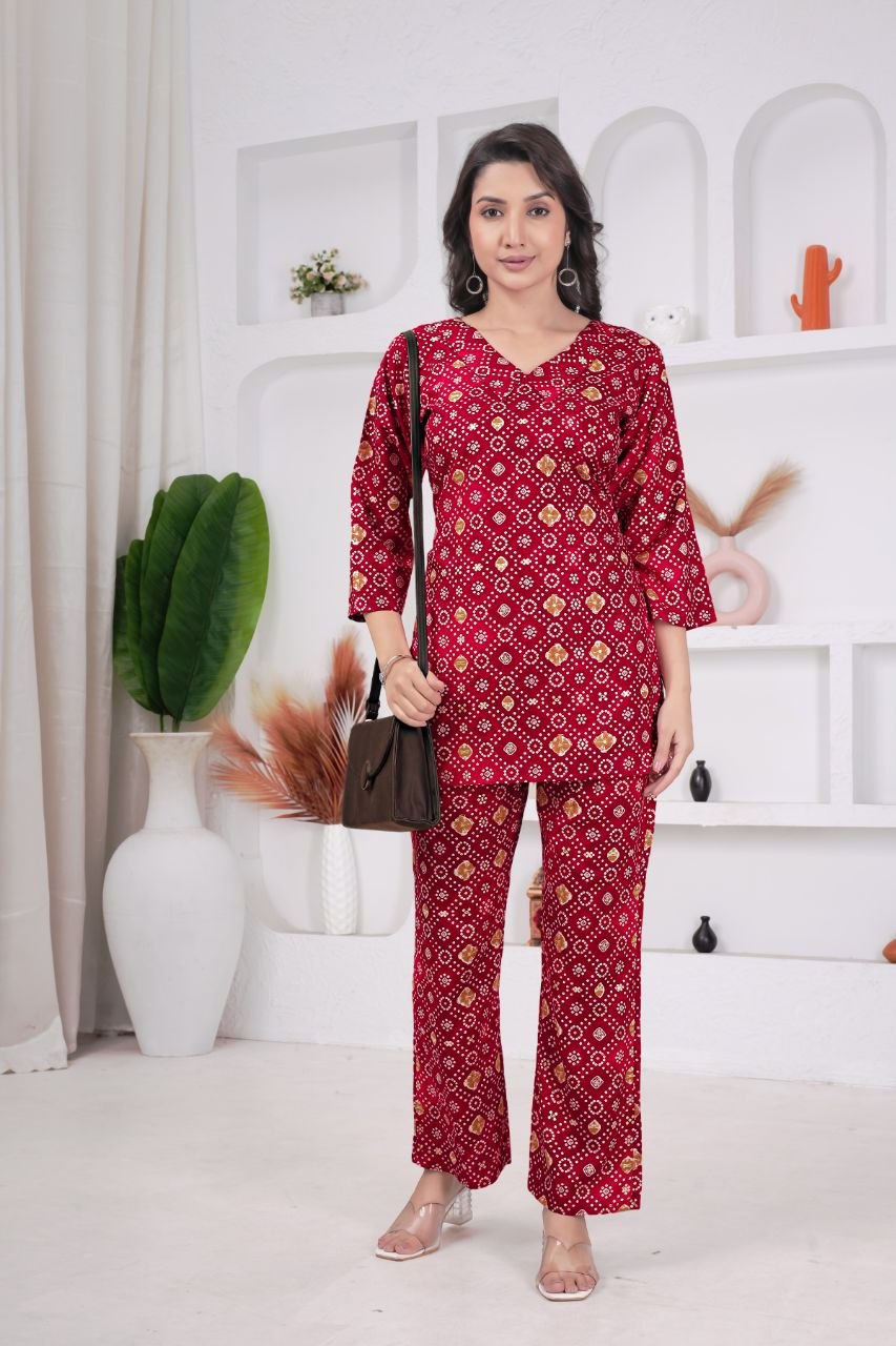 Women's Bandhani Print Rayon Viscose Co-Ord Set