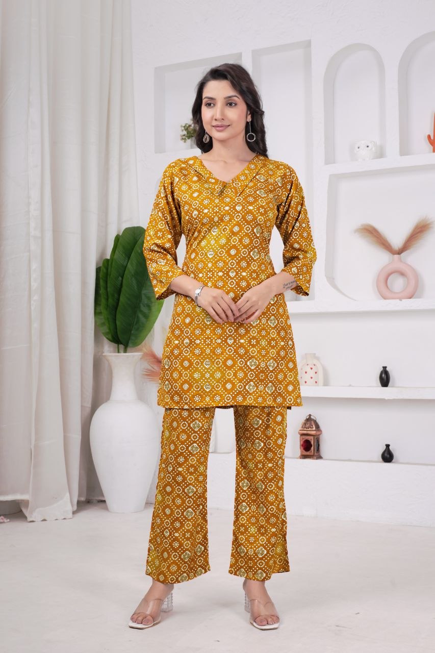 Women's Bandhani Print Rayon Viscose Co-Ord Set