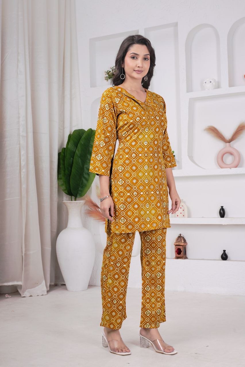Women's Bandhani Print Rayon Viscose Co-Ord Set