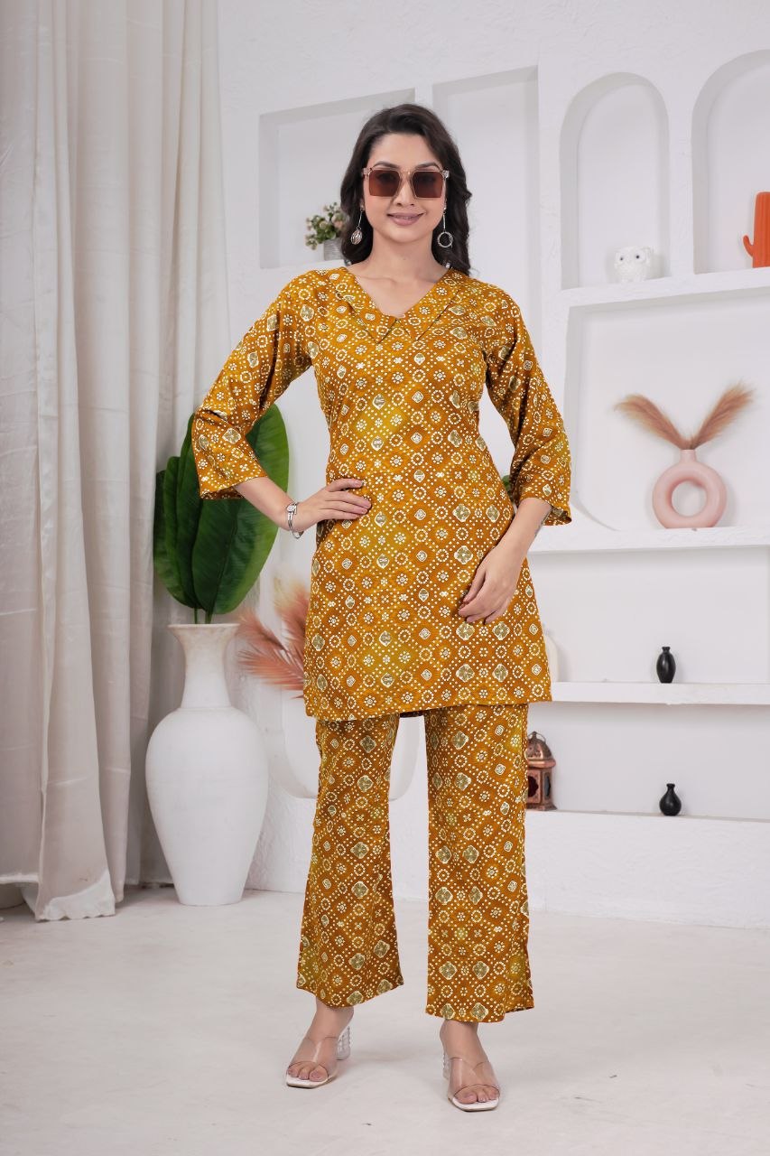 Women's Bandhani Print Rayon Viscose Co-Ord Set