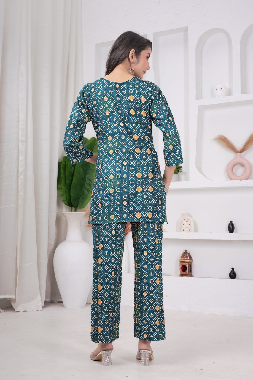Women's Bandhani Print Rayon Viscose Co-Ord Set