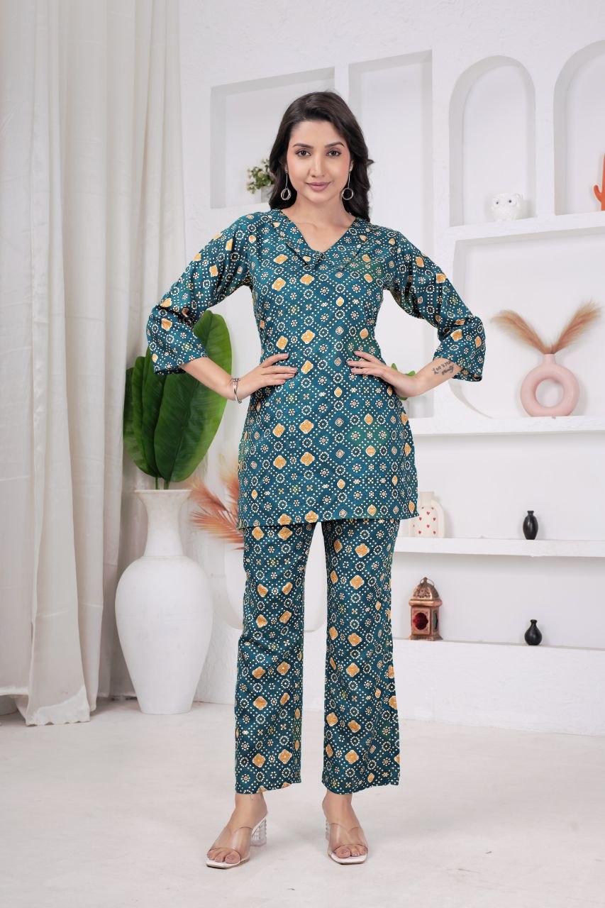 Women's Bandhani Print Rayon Viscose Co-Ord Set