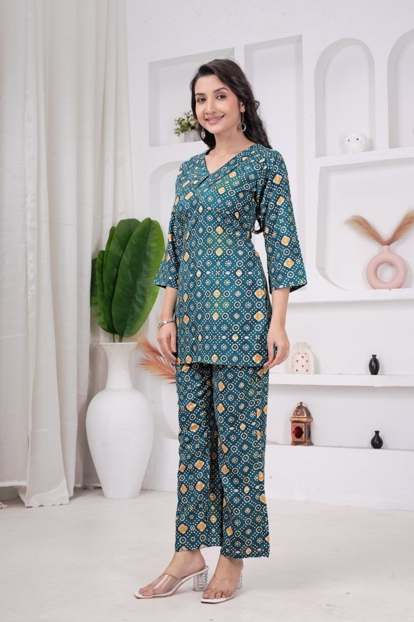 Women's Bandhani Print Rayon Viscose Co-Ord Set