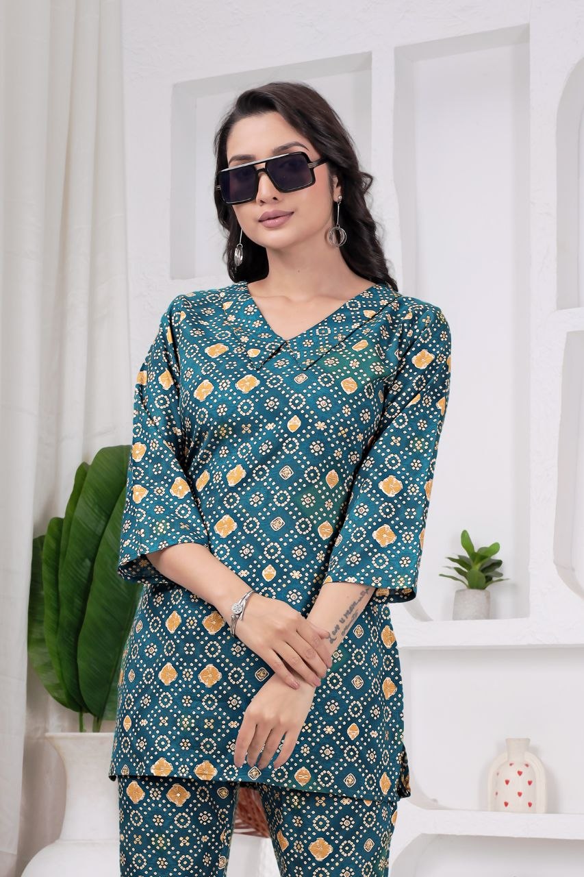Women's Bandhani Print Rayon Viscose Co-Ord Set