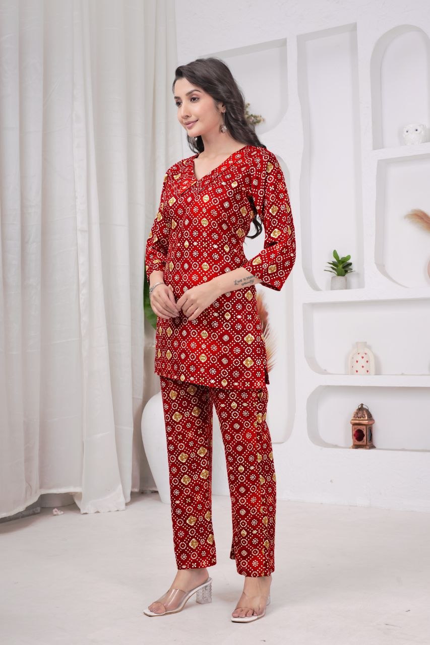 Women's Bandhani Print Rayon Viscose Co-Ord Set