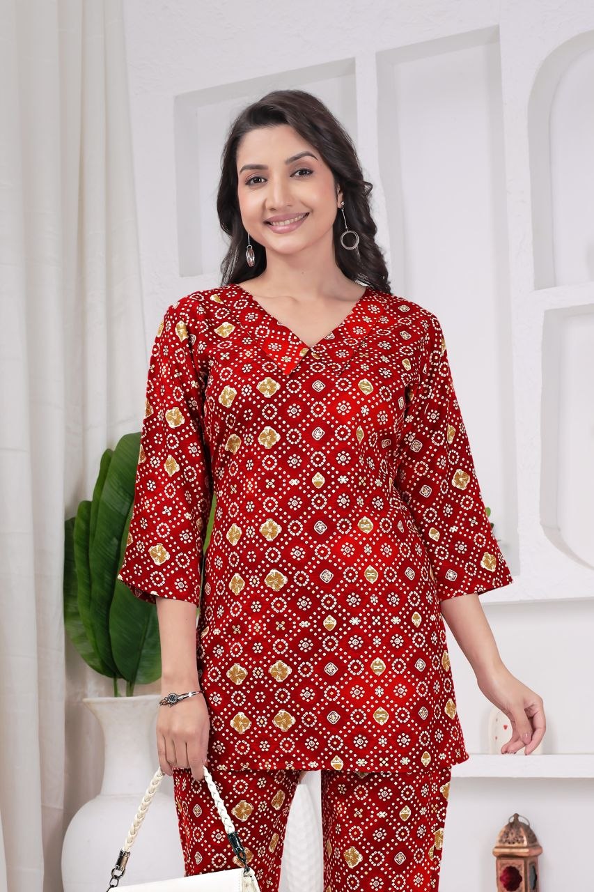 Women's Bandhani Print Rayon Viscose Co-Ord Set