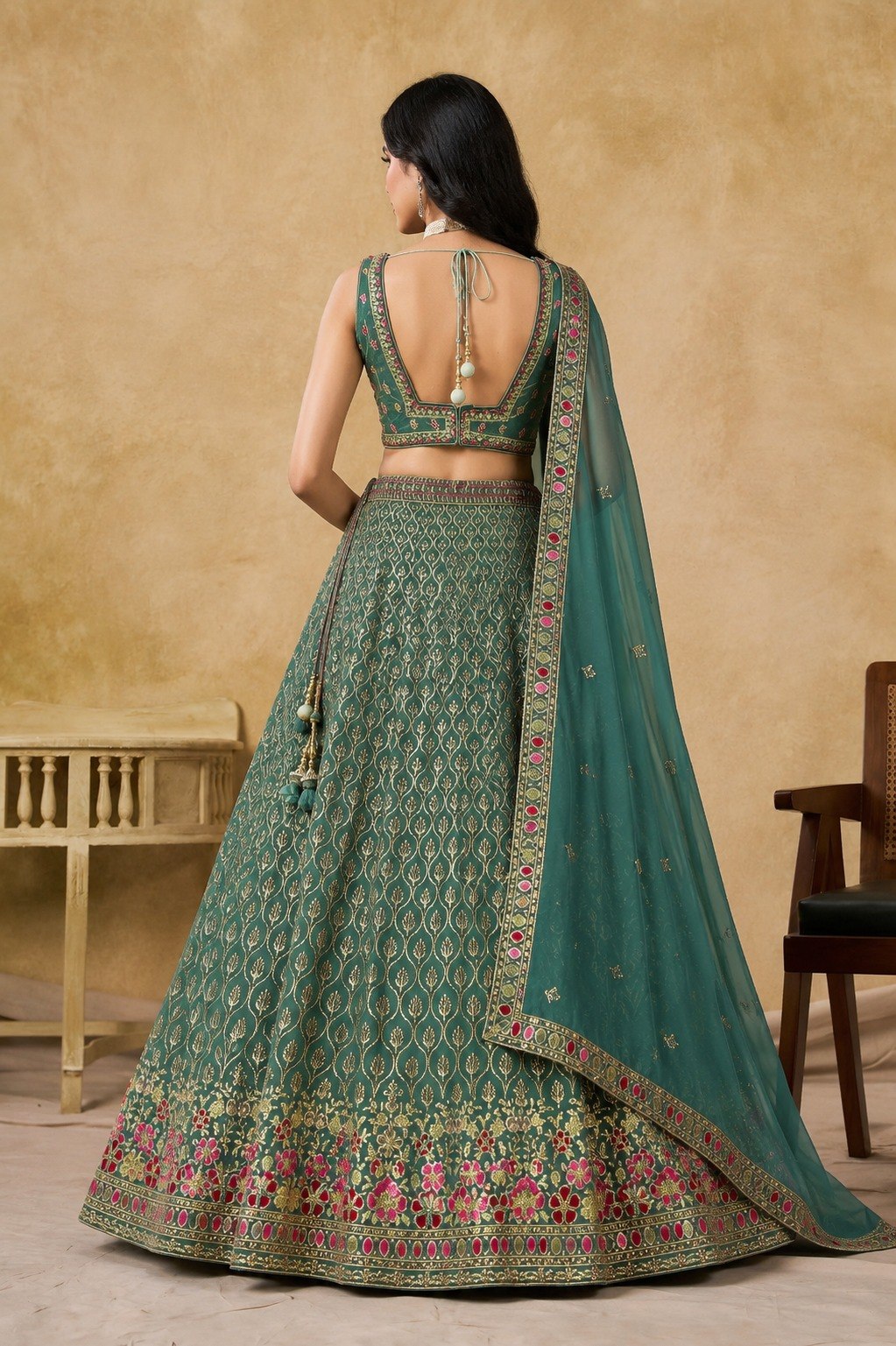 Women's Georgette Multi Sequence Embroidered Semi-Stitched Lehenga Choli with Dupatta