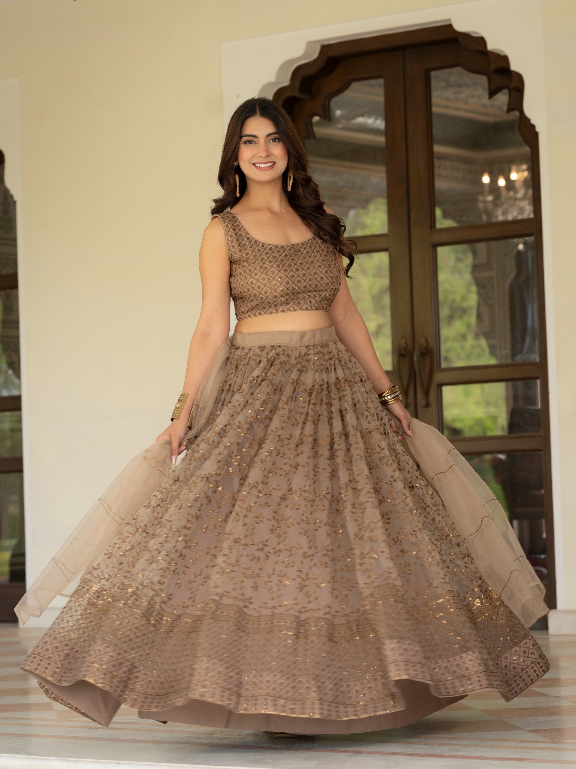 Women's Net Embroidered Semi-Stitched Lehenga Choli with Net Dupatta