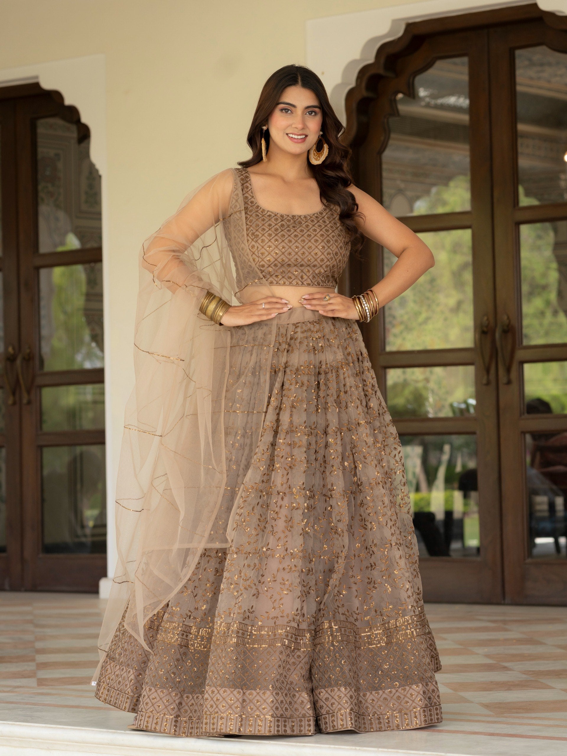 Women's Net Embroidered Semi-Stitched Lehenga Choli with Net Dupatta