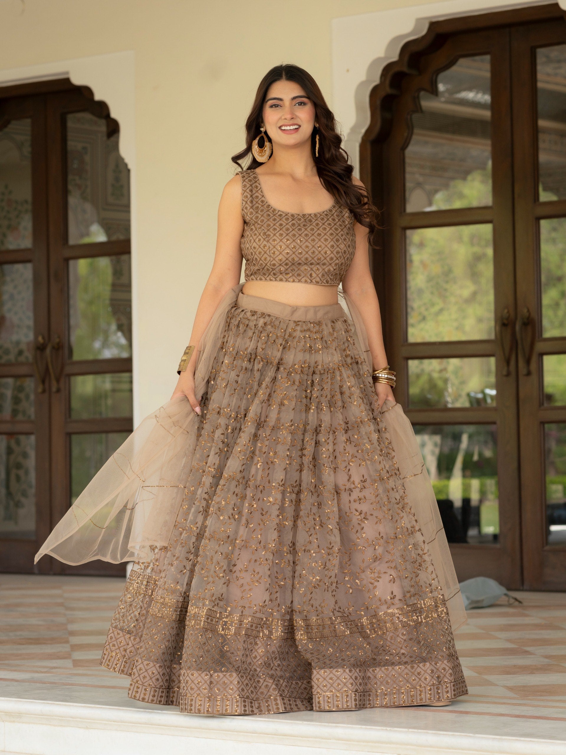 Women's Net Embroidered Semi-Stitched Lehenga Choli with Net Dupatta