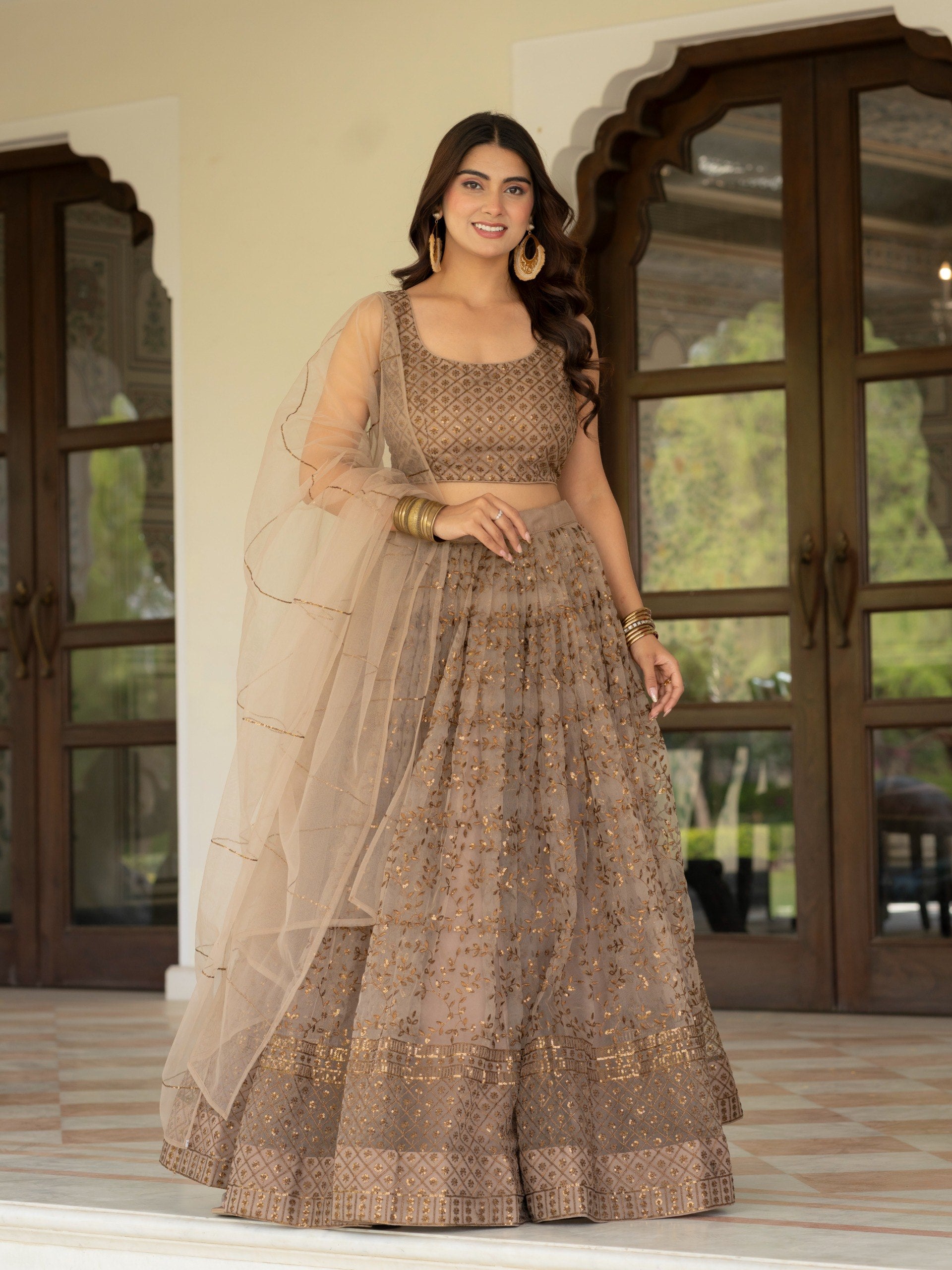 Women's Net Embroidered Semi-Stitched Lehenga Choli with Net Dupatta