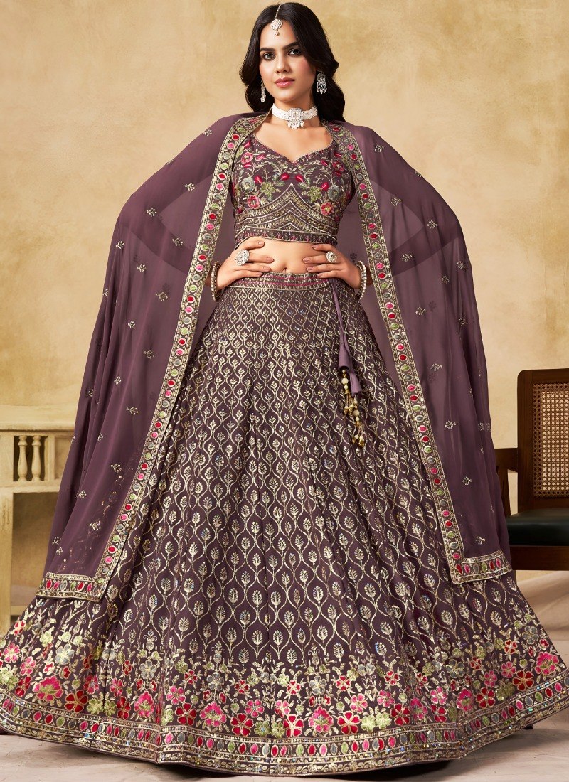 Women's Georgette Multi Sequence Embroidered Semi-Stitched Lehenga Choli with Dupatta