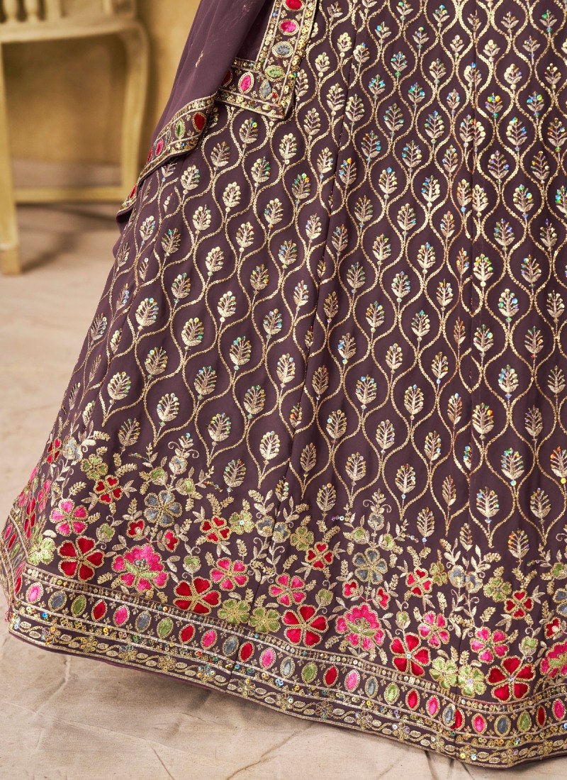Women's Georgette Multi Sequence Embroidered Semi-Stitched Lehenga Choli with Dupatta