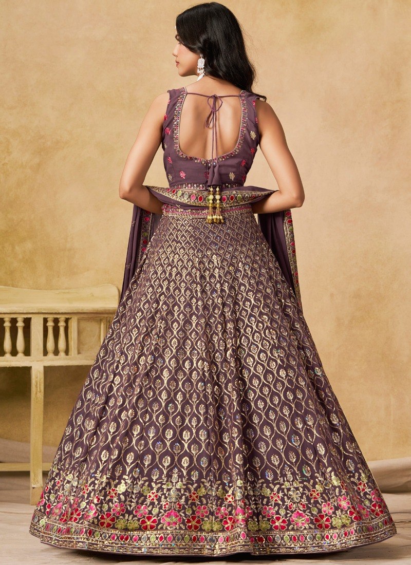 Women's Georgette Multi Sequence Embroidered Semi-Stitched Lehenga Choli with Dupatta