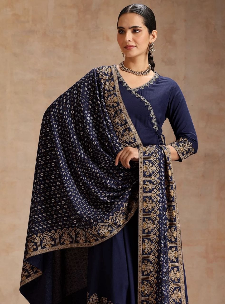 Trendy Heavy Rayon Embroidered Anarkali Kurti Pant Set with Foil Print Dupatta