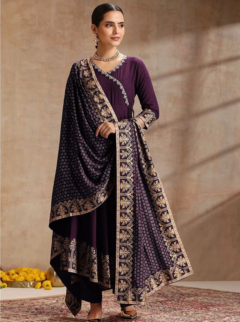 Trendy Heavy Rayon Embroidered Anarkali Kurti Pant Set with Foil Print Dupatta