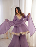 Women's Chinon Mirror Work Palazzo Set with Dupatta