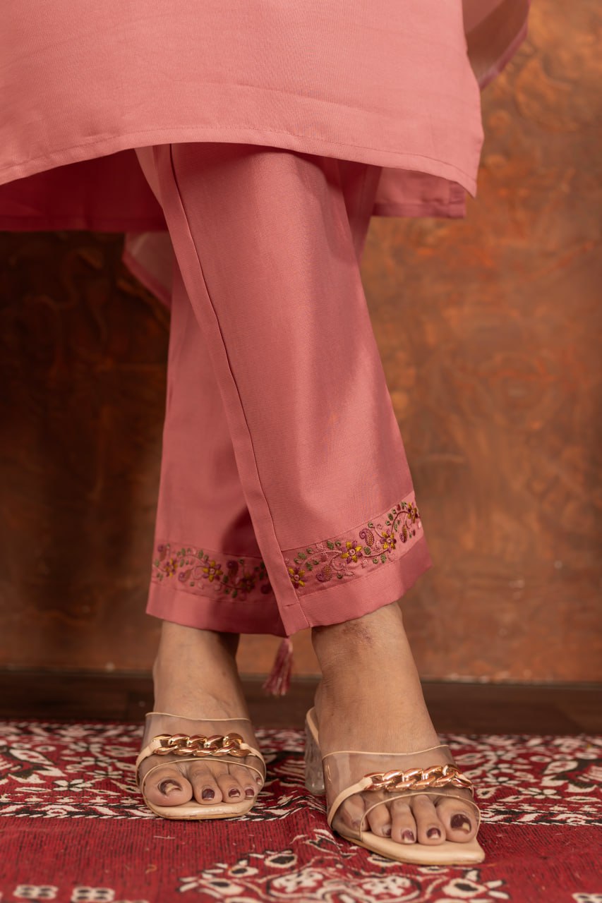 Marina Silk Straight Kurti Pant Dupatta Set with Embroidery Hand Work