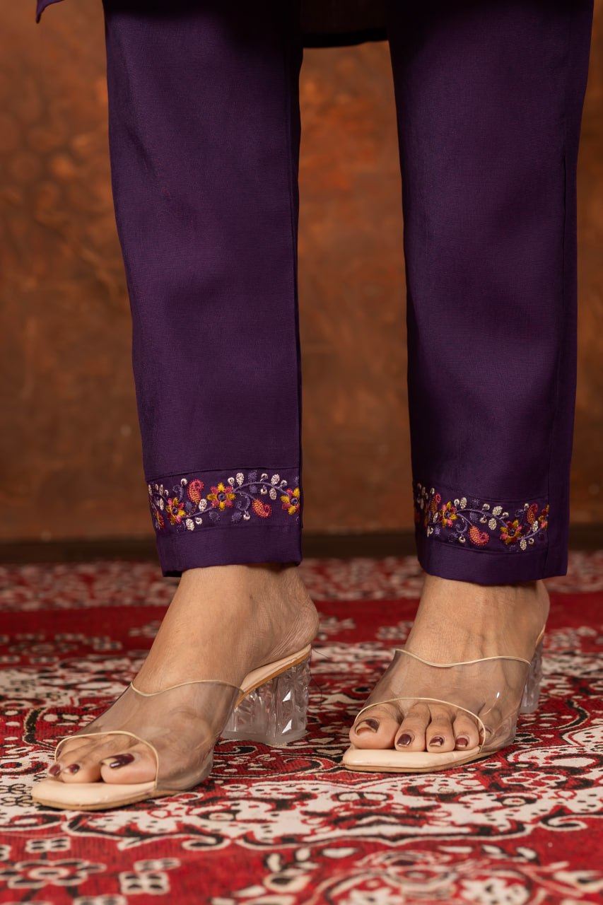 Marina Silk Straight Kurti Pant Dupatta Set with Embroidery Hand Work