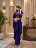 Women's Chinon Silk Embroidered Dhoti Set with Sequins Cording Blouse