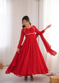 Women's Pure Fox Blooming Georgette Anarkali Gown Set with Dupatta and Designer Dori Neck