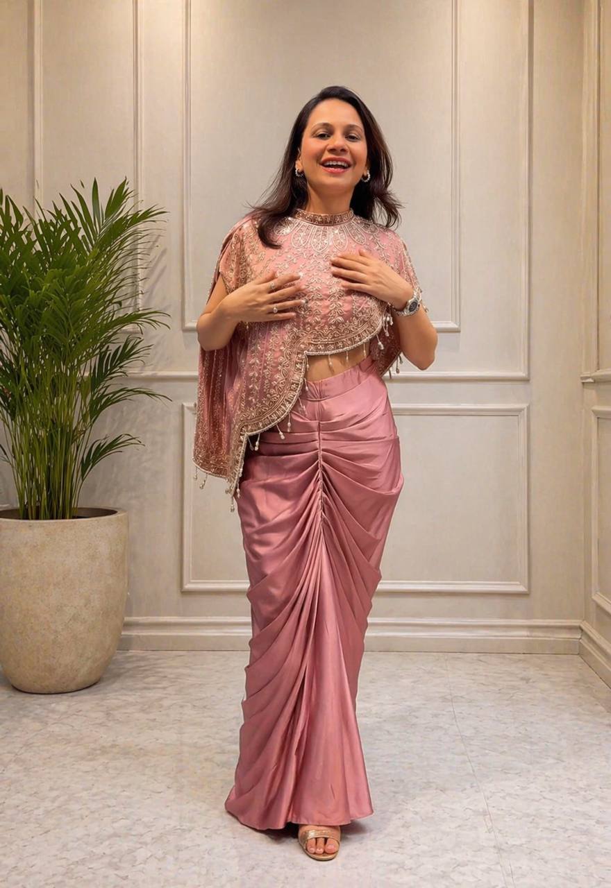 Women's Crepe Silk Indo-Western Dhoti Set with Embroidered Koti and Blouse