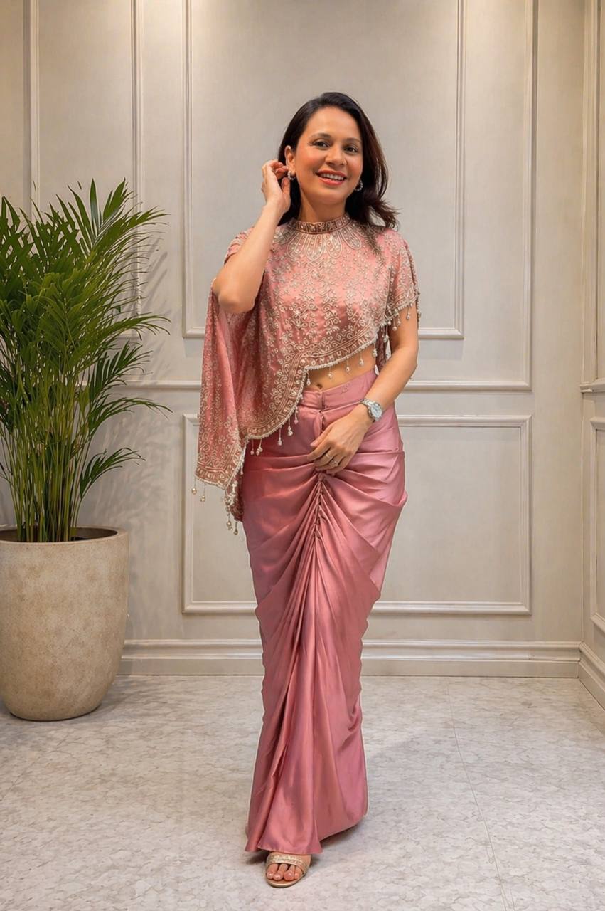 Women's Crepe Silk Indo-Western Dhoti Set with Embroidered Koti and Blouse