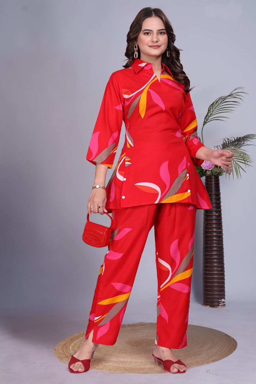 Digital Printed Rayon Co-Ord Set with Collar Neck