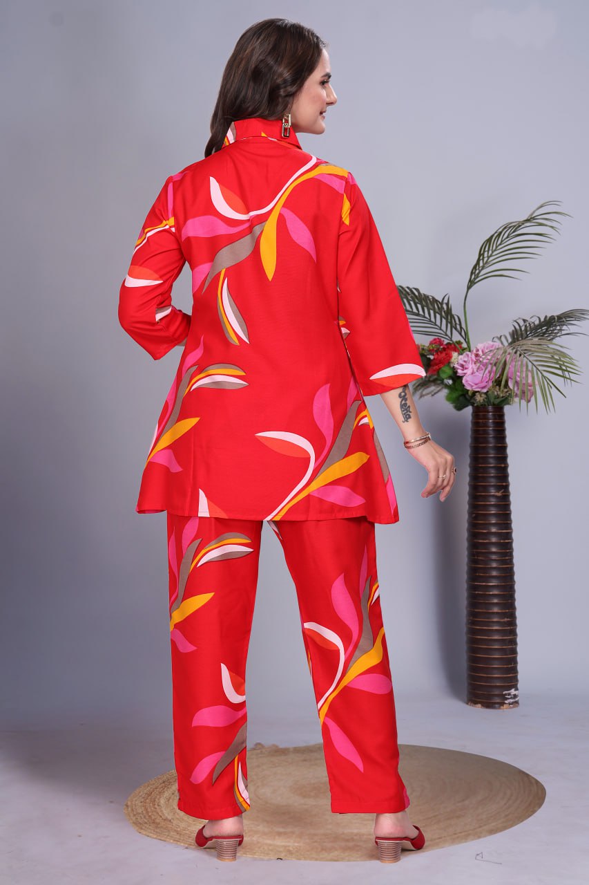 Digital Printed Rayon Co-Ord Set with Collar Neck