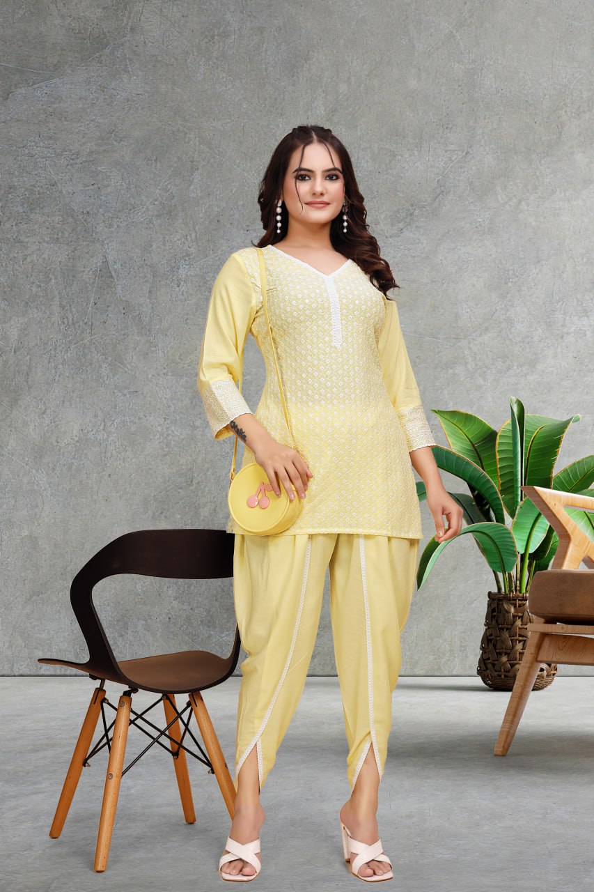 Schiffli Viscose Rayon Co-Ord Set with V Neck