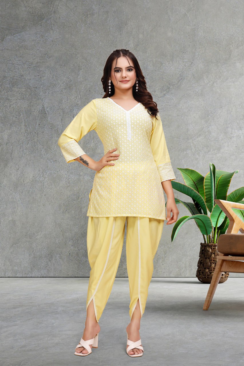 Schiffli Viscose Rayon Co-Ord Set with V Neck