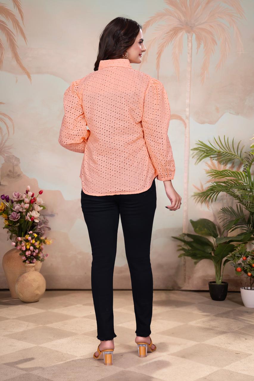 Schiffli Boring Work Cotton Cambric Designer Shirt