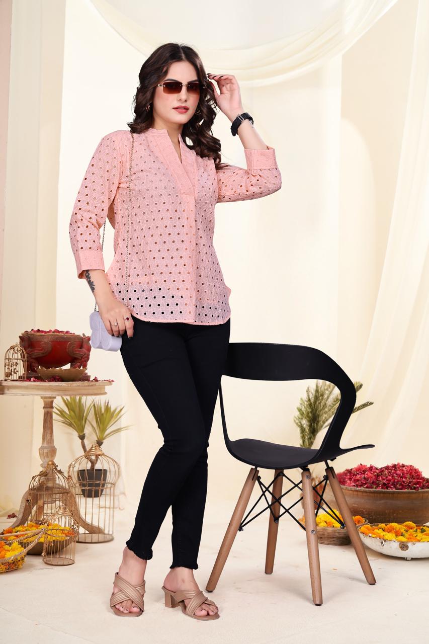 Schiffli Boring Work Cotton Cambric Designer Shirt